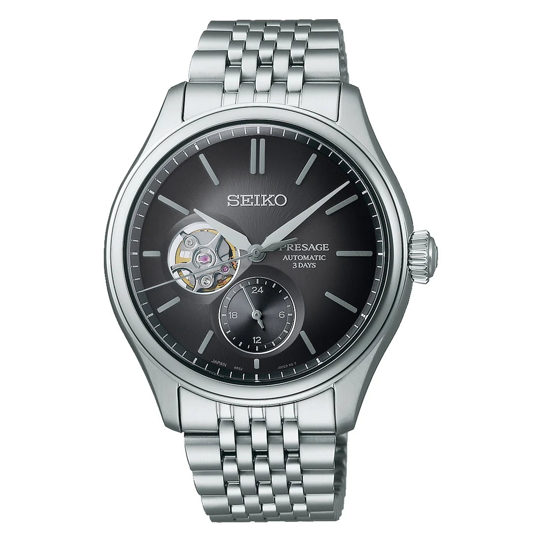 Orologio Uomo Seiko Presage Automatico Open Heart Nero Seta Acciaio SPB471J1