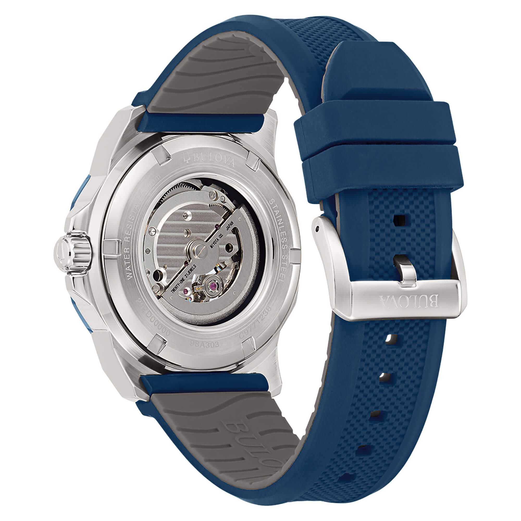 Orologio Uomo Bulova Automatico Marine Star Acciaio Satinato Lucido Gomma Blu 98A303