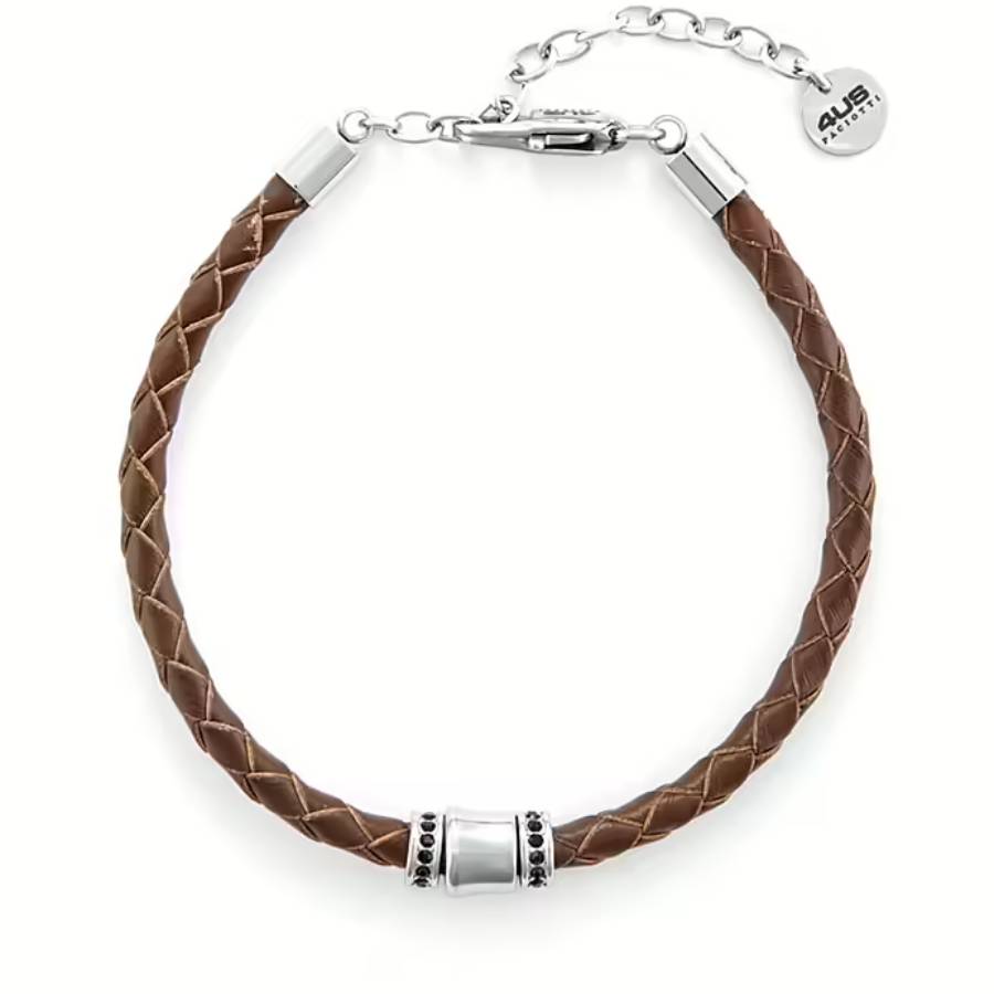 Bracciale Uomo 4US Cesare Paciotti Acciaio Cuoio Marrone Intrecciato Semirigido 4UBR6408