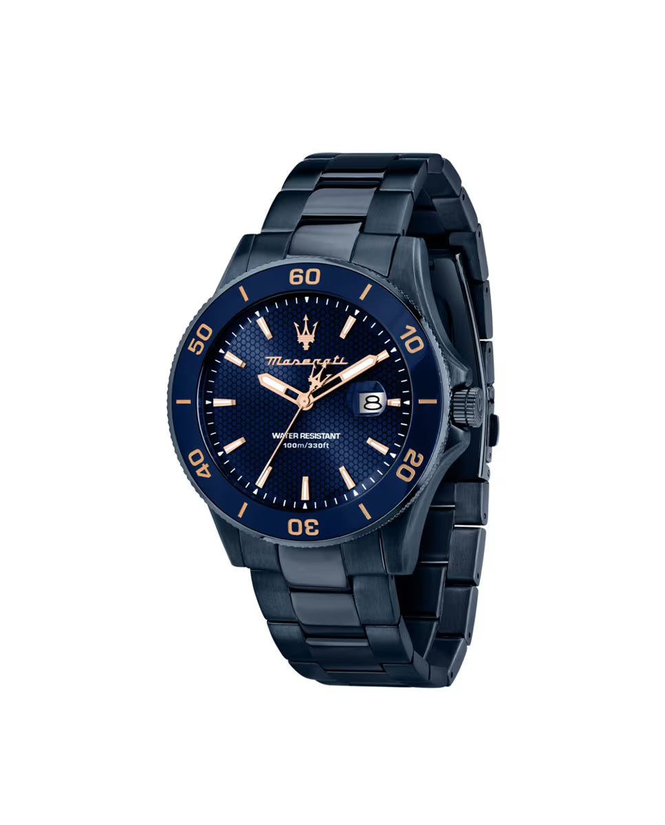Orologio Uomo Maserati Acciaio Lucido Quarzo Solo Tempo Blu Data 100 M R8853100037