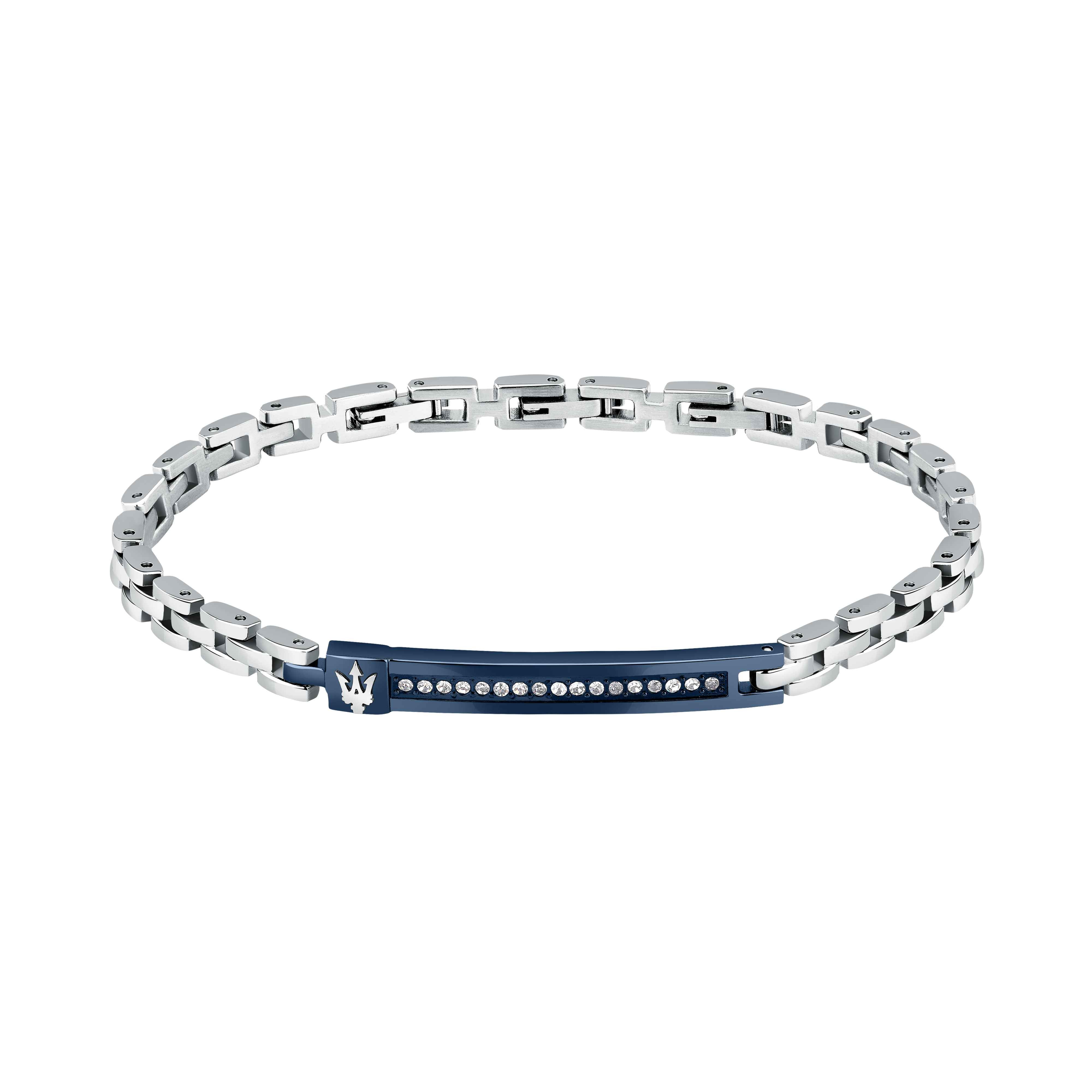 Bracciale Uomo Maserati Acciaio Blu Zirconi Bianchi Logo Tridente JM224AVD40