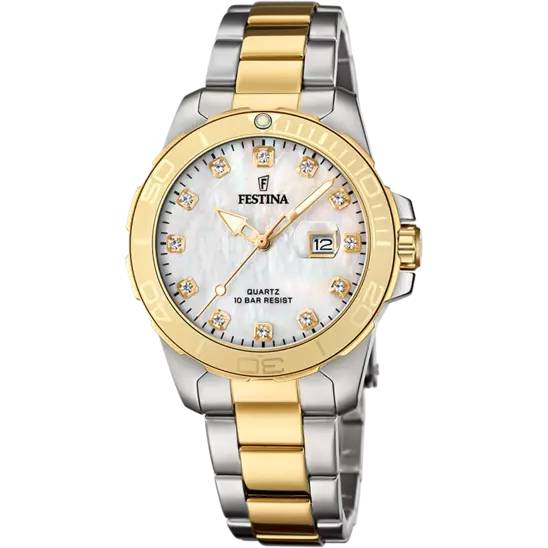Orologio Donna Festina Acciaio Bicolore Quarzo Solo Tempo Madre Perla Zirconi F20504/2