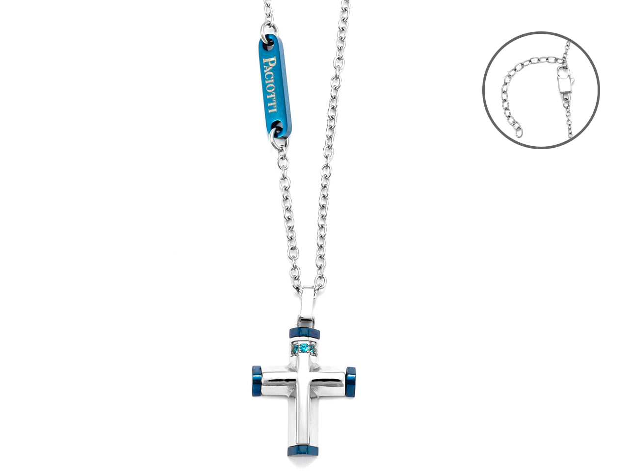 Collana Uomo 4US Cesare Paciotti Acciaio Targhetta Blu Croce Zirconi 4UCL5583