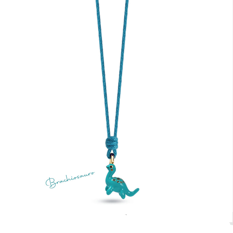 Collana Bambino Ragazzo Nanàn Argento 925 Dinosauro Laccio Cotone Azzurro NAN0447