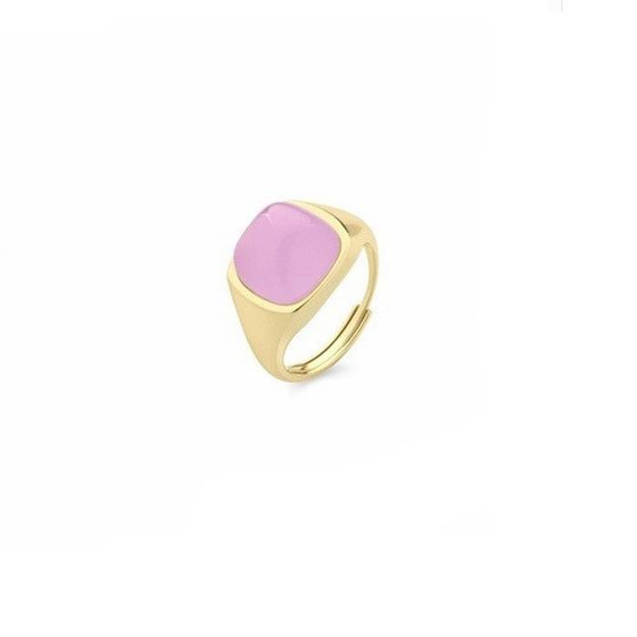 Anello Donna Sogni Argento Dorato Quarzo Quadrato Rosa Regolabile AN123GRS