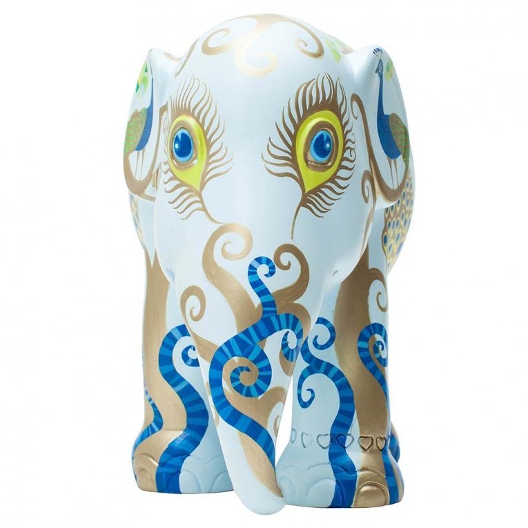 Scultura Elefante Onlylux Pavonia 20 Cm Resina Dipinto A Mano 8858831241107