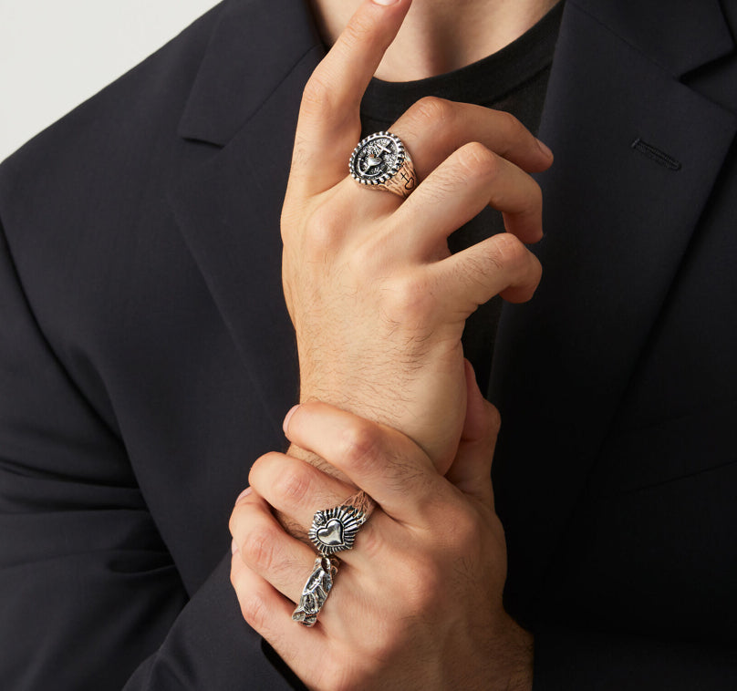 Anello Uomo Giovanni Raspini Argento 925 Fascia Crateri Lunari 11324/22