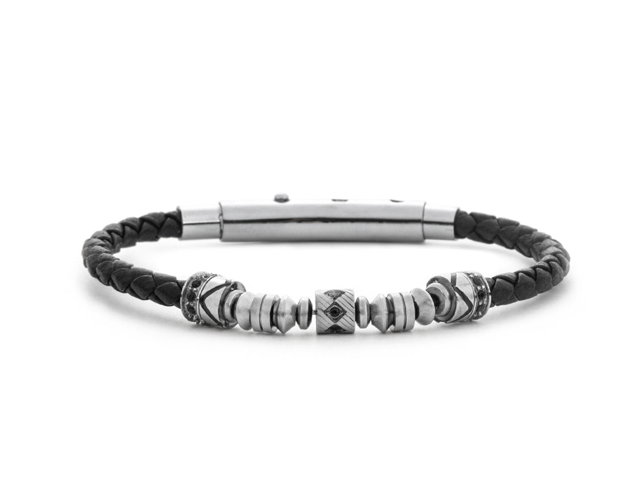 Bracciale Uomo 4US Cesare Paciotti Acciaio Cuoio Nero Intrecciato Semirigido 4UBR7860