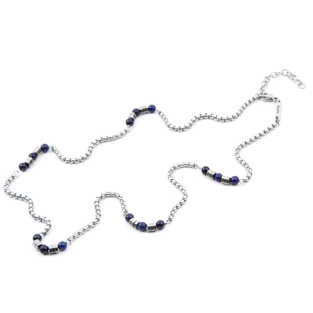 Collana Uomo 4US Cesare Paciotti Acciaio Lucido Catena Biglie Blu Cobalto 4UCL4066
