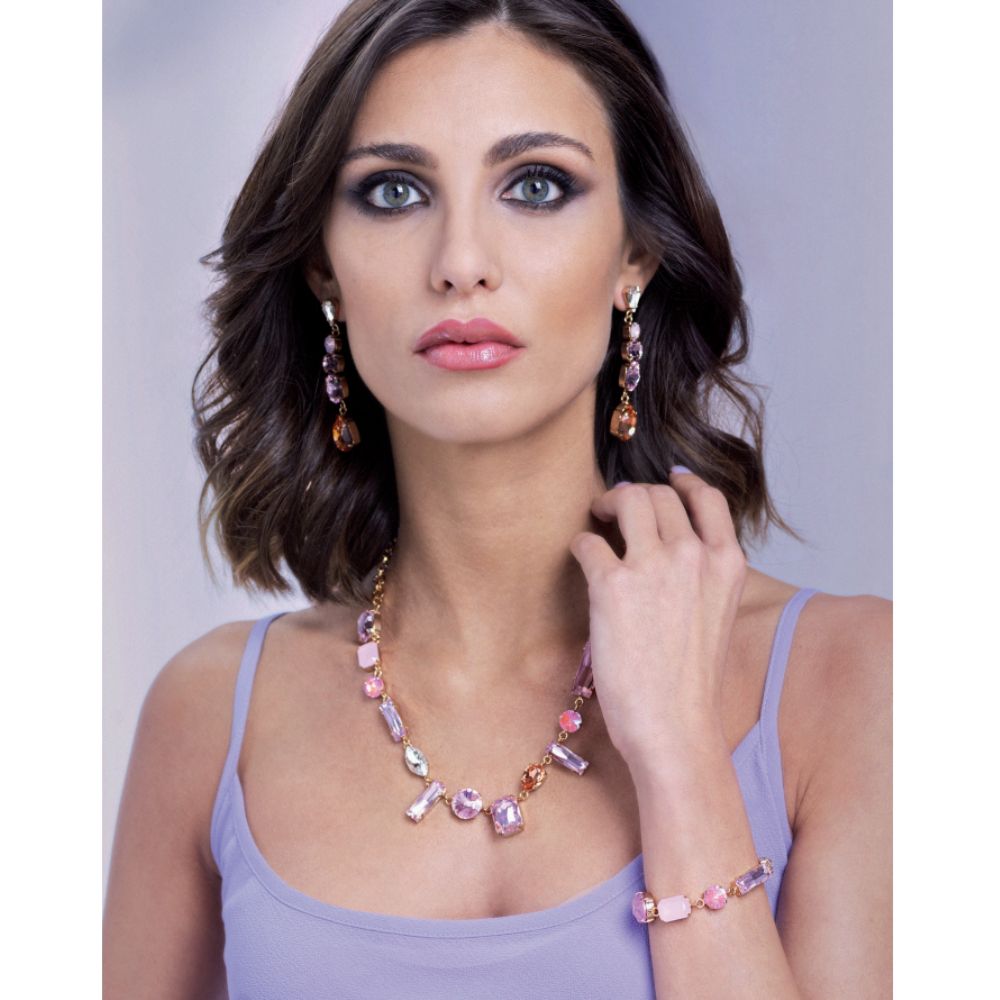 Collana Donna Ottaviani Bronzo Dorato Zirconi Rosa Goccia Rettangolari 500938C