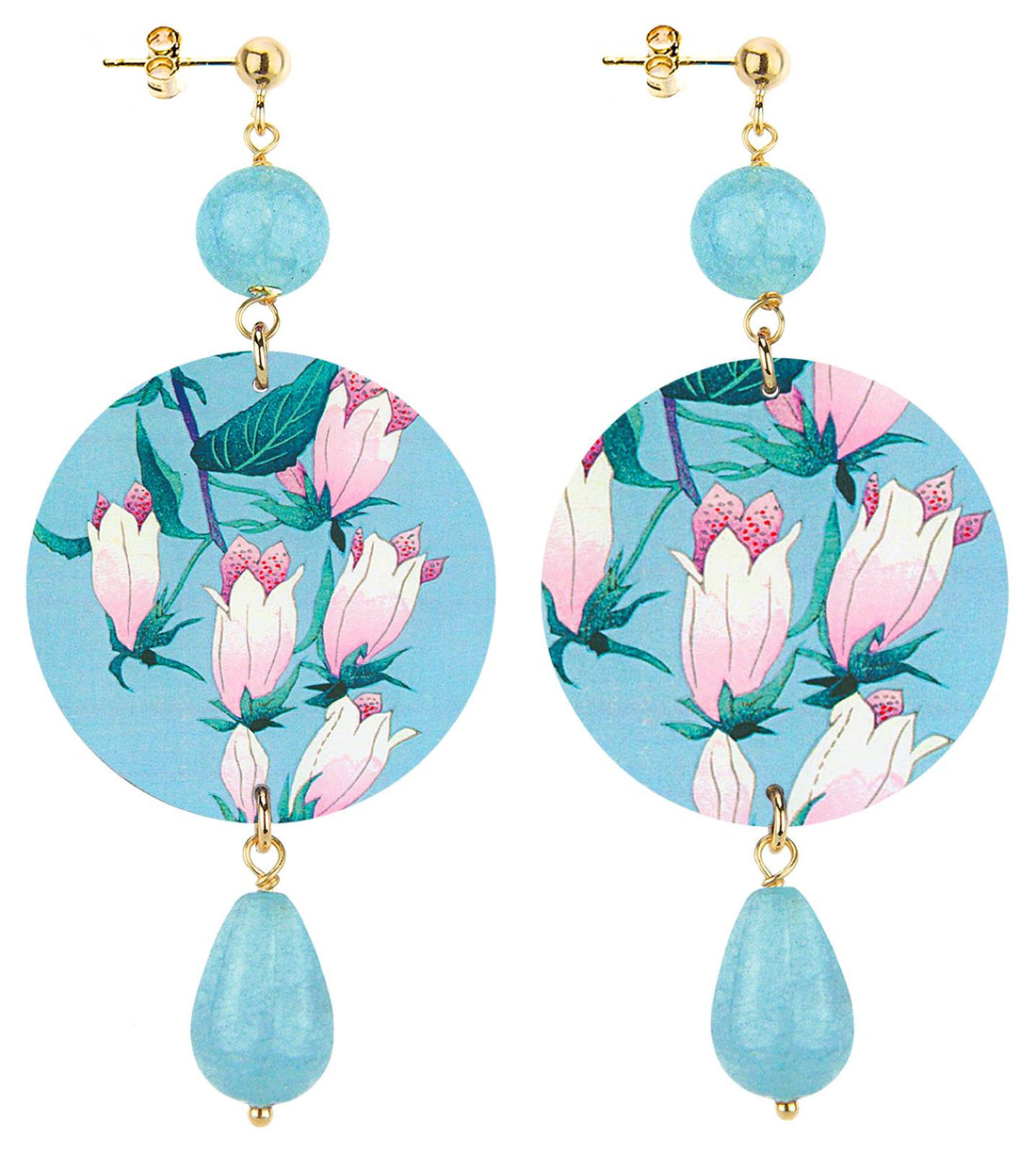 Orecchini Donna Lebole In Ottone Con Pietre Naturali Fiore Rosa The Circle Collection OR.257