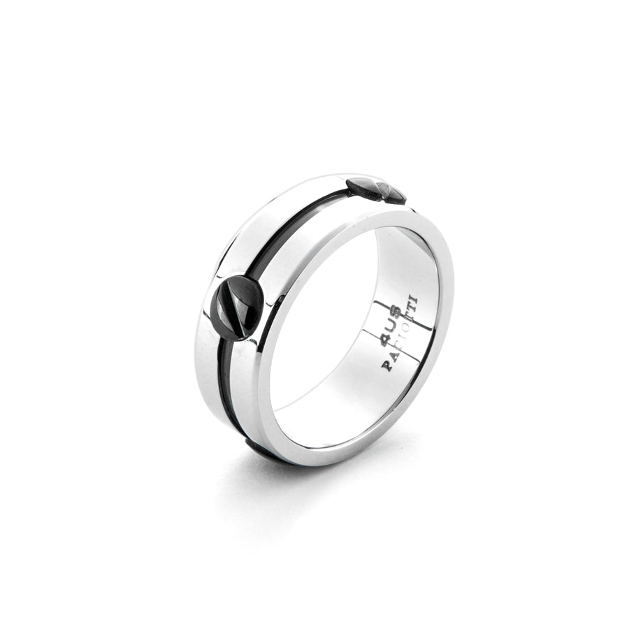Anello Uomo 4US Cesare Paciotti Acciaio Fascia Liscia Viti Nere Lucide 4UAN6251/24