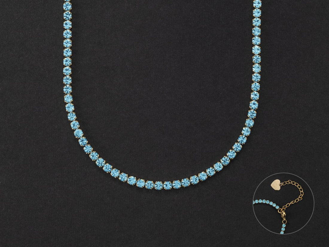 Collana Donna 4US Cesare Paciotti Acciaio dorato Tennis Zirconi azzurri 3 mm 4UCL5465W