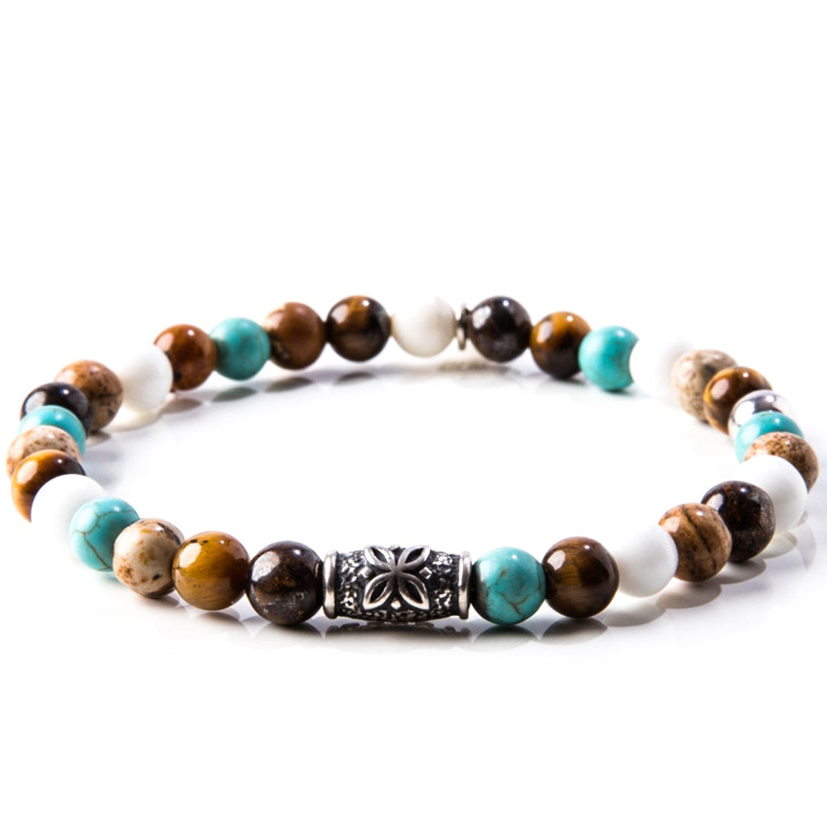 Bracciale Uomo Gerba Argento 925 Pietre Occhio di Tigre Marrone Turchese COD.277