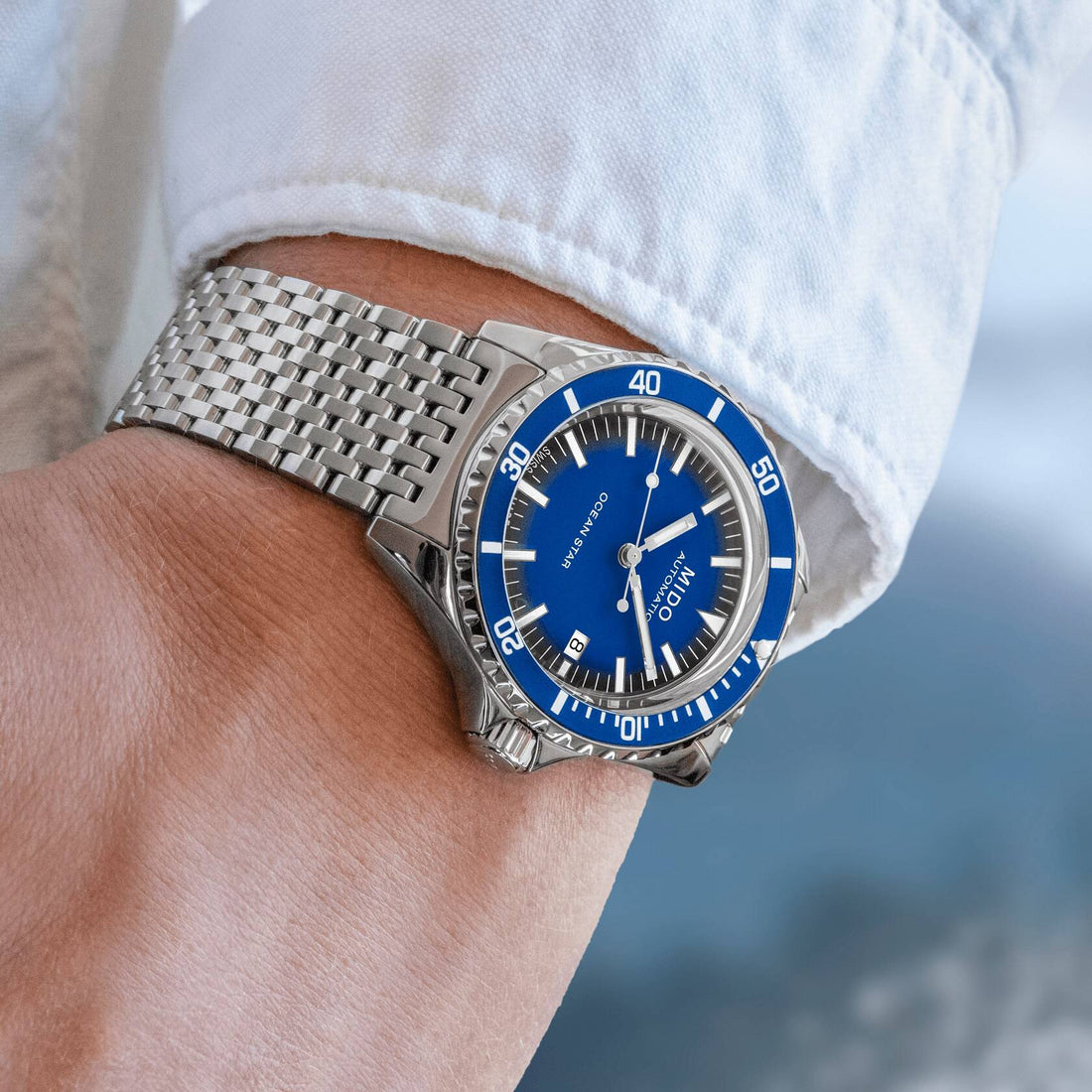 Orologio Uomo Mido Acciaio Automatico Data Cinturino Tessuto Blu M0268071104100