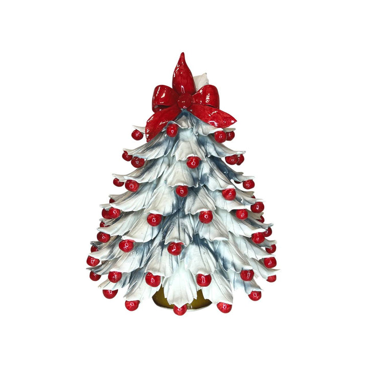 Albero di Natale Capodimonte Bianco Palline Rosse Fiocco Rosso 32cm CAP24