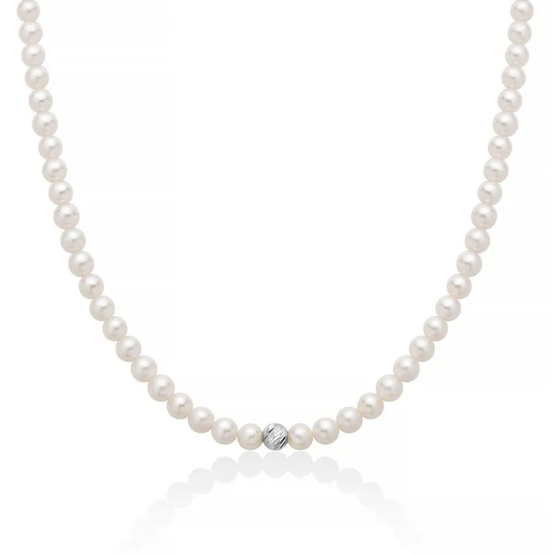 Collana Donna Girocollo Perle Miluna 4-4,5mm Biglie Oro Bianco 9 KT PCL6535BX