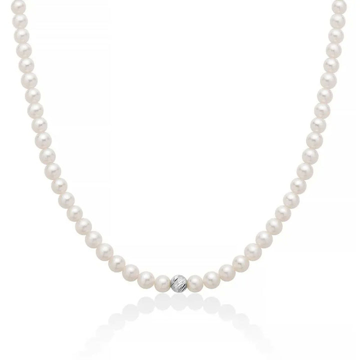 Collana Donna Girocollo Perle Miluna 4-4,5mm Biglie Oro Bianco 9 KT PCL6535BX