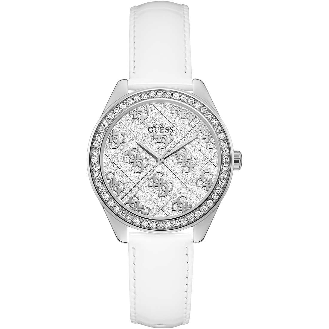 Orologio Donna Guess Quarzo Solo Tempo Acciaio Pelle Bianco Zirconi GW0098L1