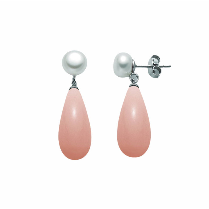 Orecchini Pendenti Miluna Pasta Di Corallo Rosa Argento 925 Perla PER2189