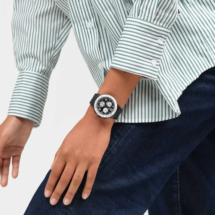 Orologio Unisex Swatch Nothing Basic About Black Quarzo Cronografo Data SUSB420