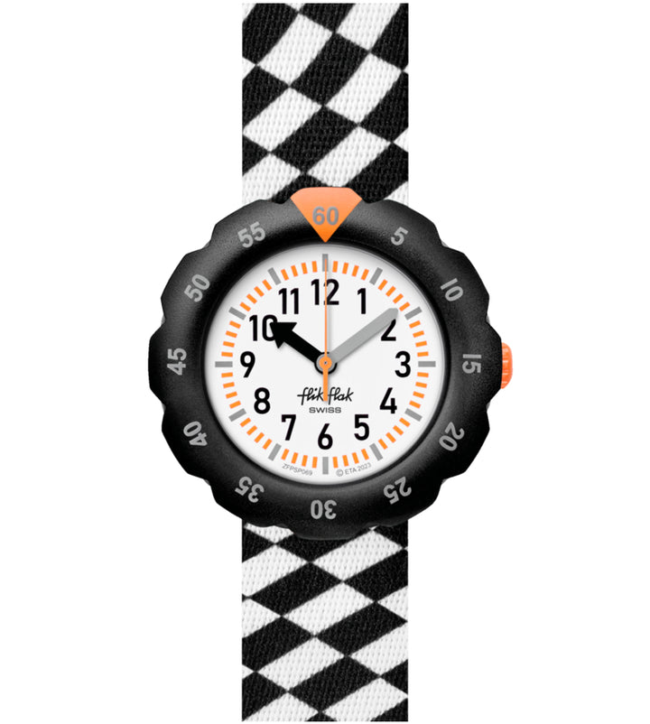 Orologio Bambino Swatch Flik Flak Race Flag Bianco Nero ZFPSP069