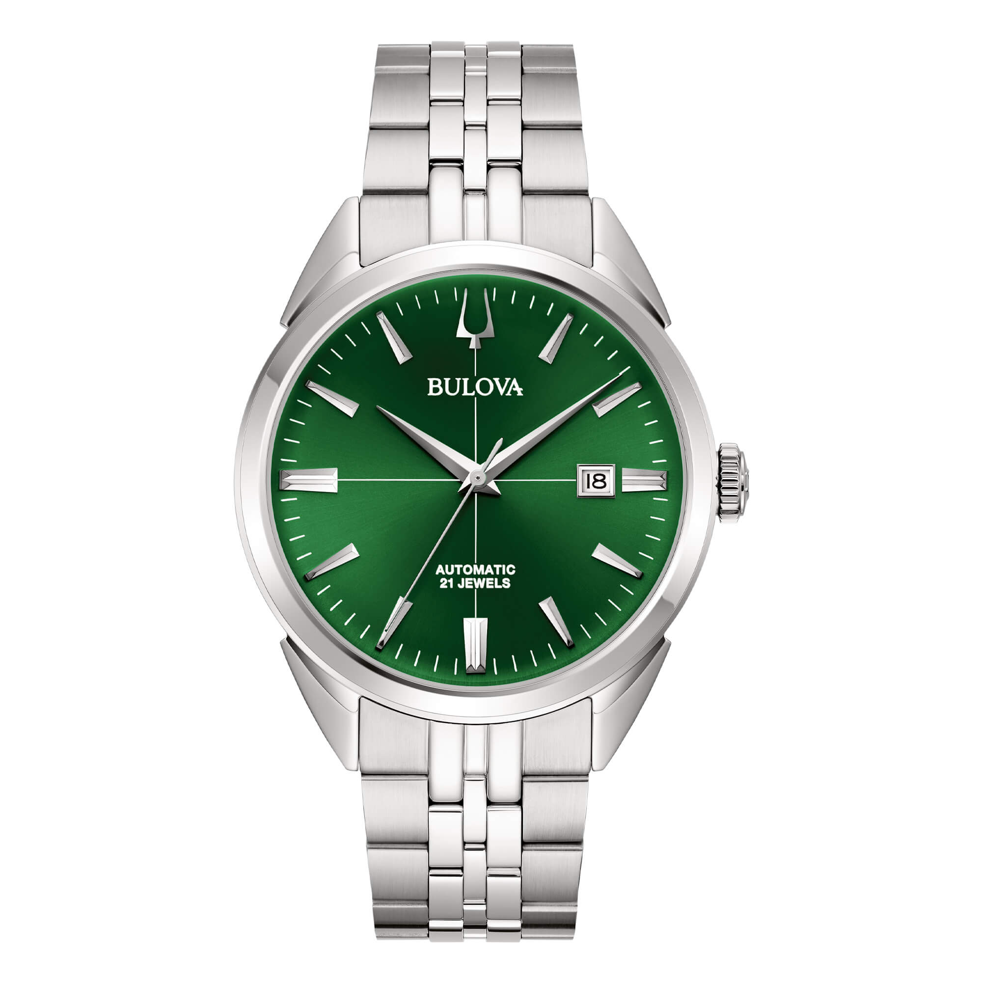Orologio Uomo Bulova Sutton Automatico Verde Lucido Data Acciaio 96B424