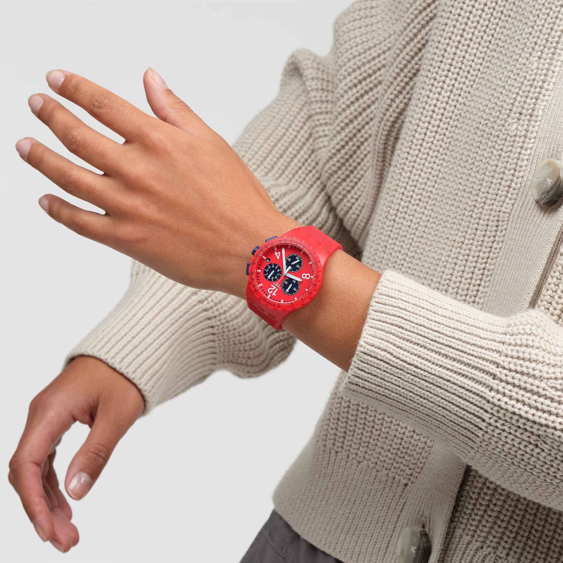 Orologio Unisex Swatch Primarly Red Blu Quarzo Cronografo Data SUSR407
