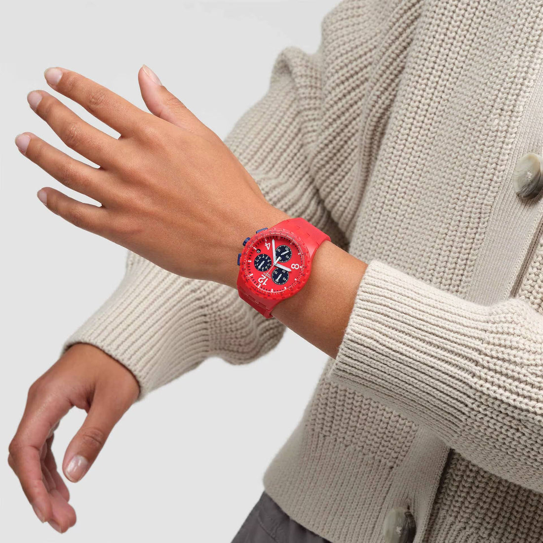 Orologio Unisex Swatch Primarly Red Blu Quarzo Cronografo Data SUSR407