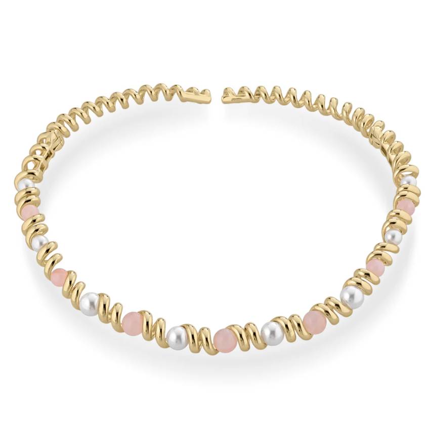 Collana Donna Sogni Bronzo Rigida Perle Opale Rosa LCL003GOP