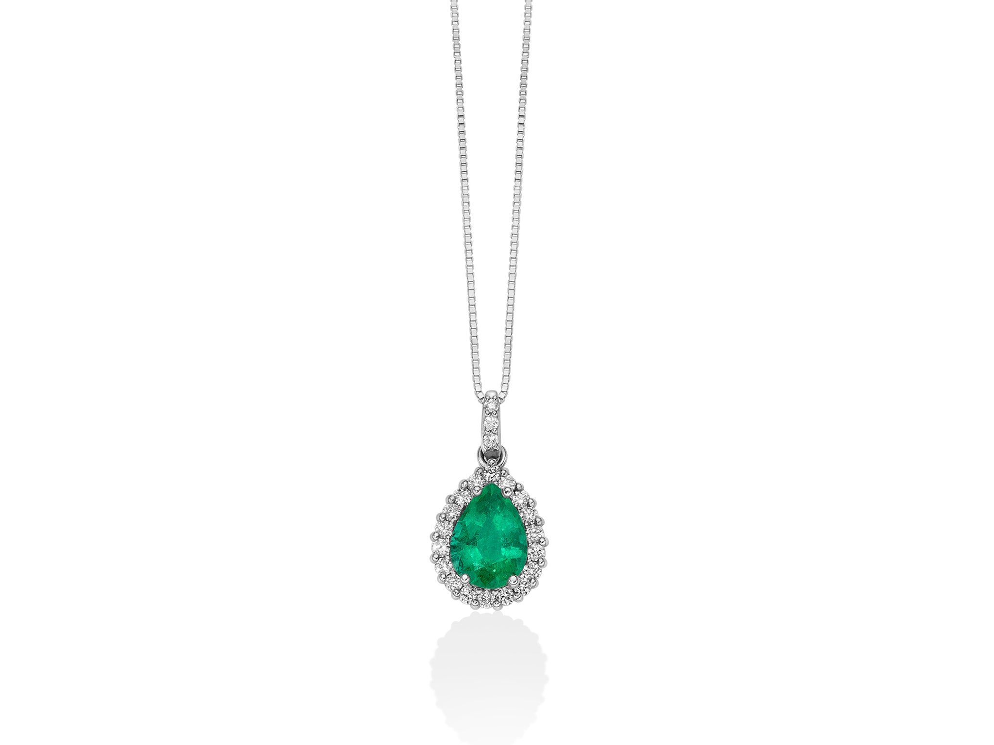 Collana Donna Miluna Oro Bianco 18 KT Diamanti Smeraldo Verde CLD4440