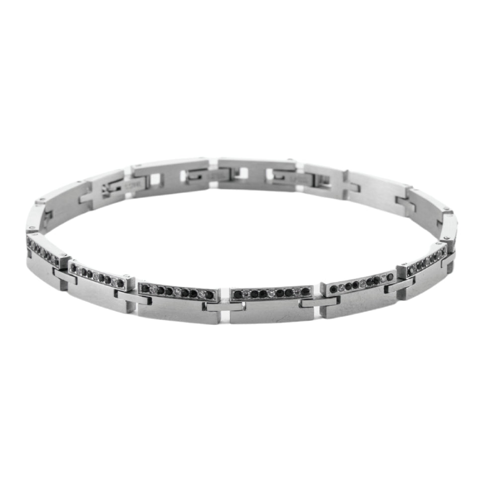 Bracciale 4US Cesare Paciotti Uomo Acciaio Zirconi Bianchi Neri 4UBR6973