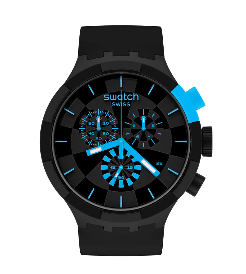 Orologio Uomo Swatch Big Bold Quarzo Cronografo Data Nero Blu Quarzo SB02B401
