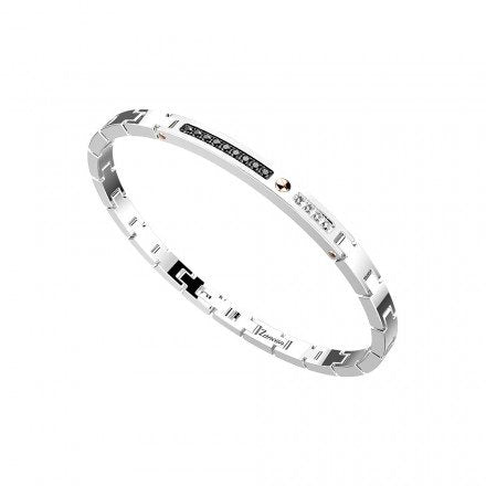 Bracciale Uomo Acciaio Zancan Targa Zirconi Neri e Bianchi EHB169
