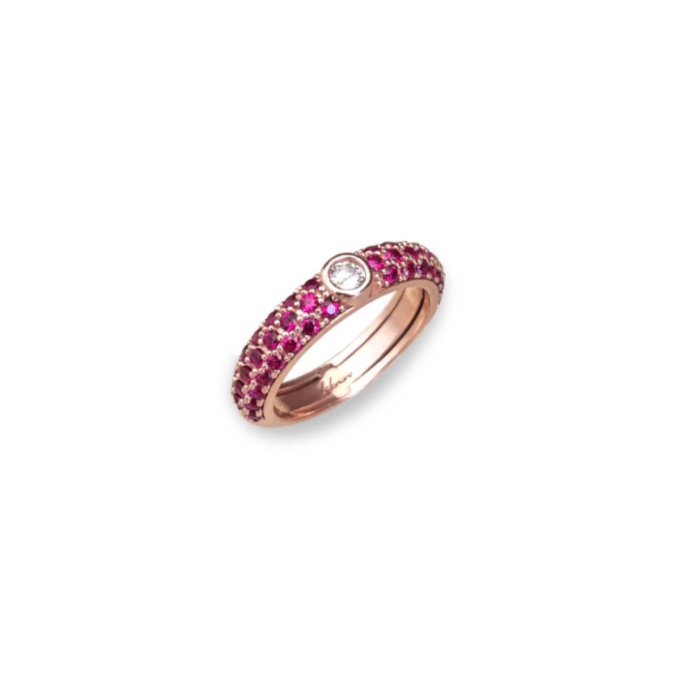 Anello Donna Labrioro Argento 925 Rosé Zirconi Rossi Misura M 1031/R